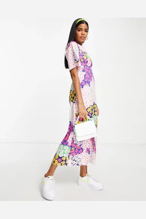 Influence Flutter sleeve midi tea dress in mixed floral print