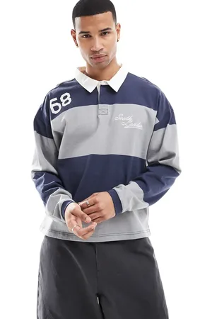 Cotton On Cotton On long sleeve rugby polo shirt in striped and grey