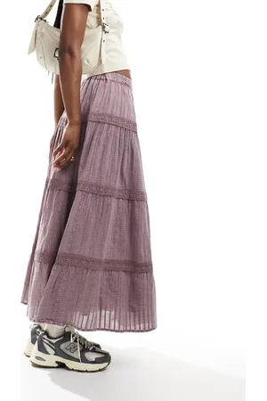 Miss Selfridge Laundered lace insert prairie maxi skirt in washed lilac