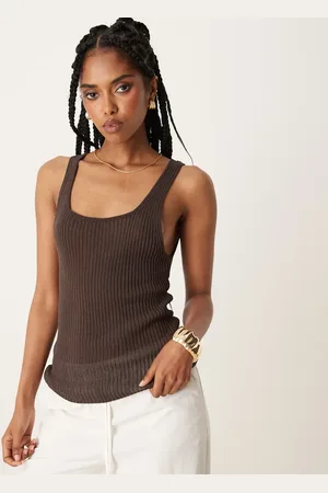 MANGO Knitted round neck vest in chocolate