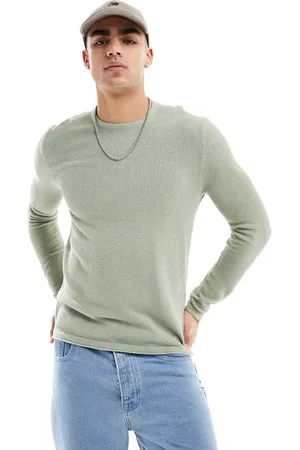 Only & Sons Crew neck textured knit jumper in sage