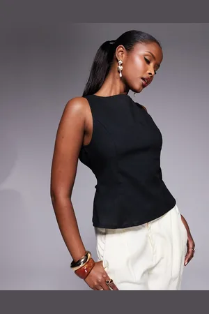 Princess Polly Linen blend sleeveless open tie back top in