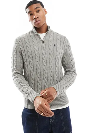 Ralph Lauren Icon logo half zip cotton cable knit jumper in marl