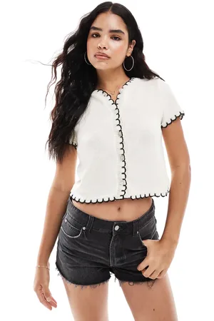 Miss Selfridge Blanket stitch short sleeve cardigan