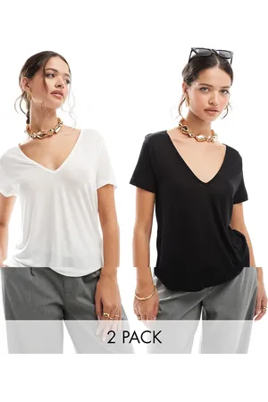 ASOS Relaxed v neck t-shirt in 2 pack in black and white