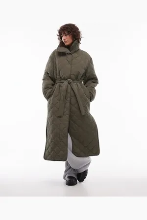 ARKET Down quilted oversized midaxi coat with high neck and split sides in khaki