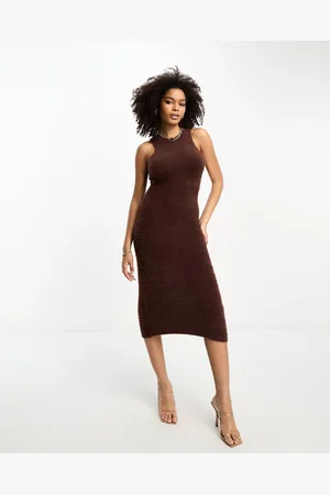 Glamorous Knit bodycon maxi dress in fluffy chocolate