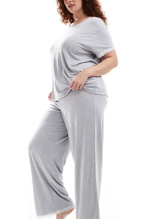 ASOS ASOS DESIGN Curve Exclusive super soft tee & trouser pyjama set in marl with lace trim