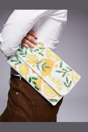 True Decadence Lemon beaded clutch bag in white/yellow