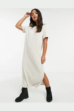 Monki Isabella midi t-shirt dress in beige