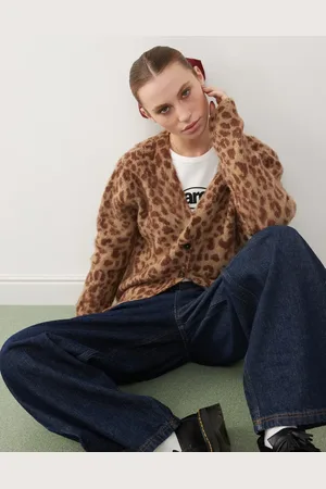 COLLUSION Fluffy leopard print v-neck cardigan in