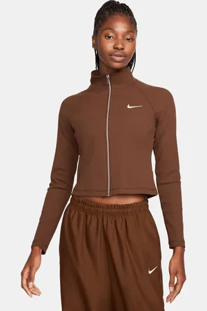 Nike Trend ribbed zip up top in cacao