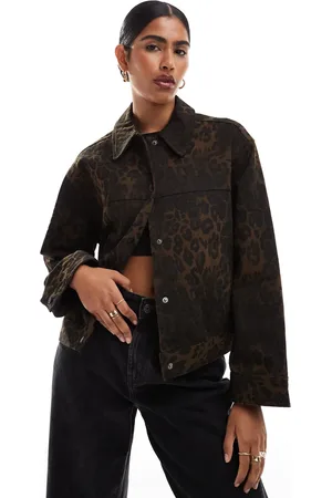 ASOS Boxy jacket with contrast stitch in leopard print