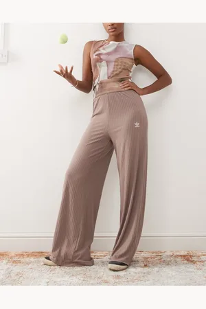 adidas Trefoil Essentials wide leg trousers in rib