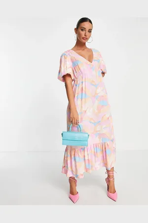 VILA Midi dress with v neck in pastel abstract print