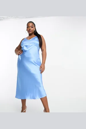ASOS ASOS DESIGN Curve high apex midi slip dress in hammered satin in cornflower
