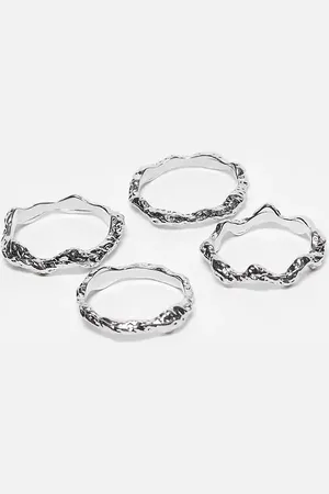 ASOS ASOS DESIGN Curve pack of 4 stacking rings in hammered design in tone