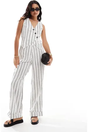 ASOS Asym waistcoat 2 in 1 jumpsuit in white and black stripe