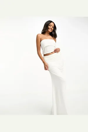 ASOS Low rise fold over maxi fishtail skirt co ord in ivory