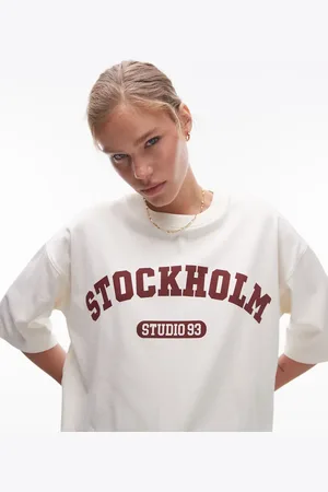 Topshop Stockholm oversized graphic tee in ecru