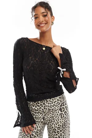 ASOS Slash neck lace top with bow detail in