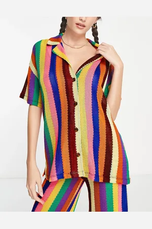 Damson Madder Textured knit shirt co-ord in stripe
