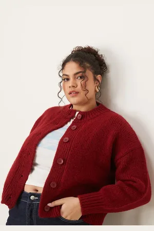 ASOS ASOS DESIGN Curve crew neck loose knit cardigan in burgundy