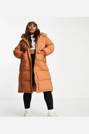 Urban Code Urbancode Plus longline hooded puffer jacket in toffee