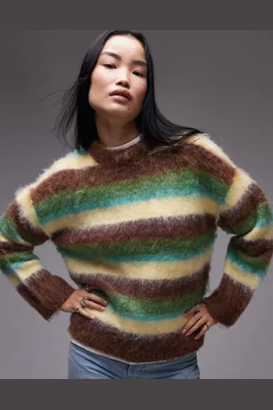 Topshop Knitted fluffy stripe relaxed jumper in