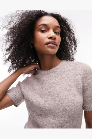 Topshop Knitted fluffy t-shirt in stone
