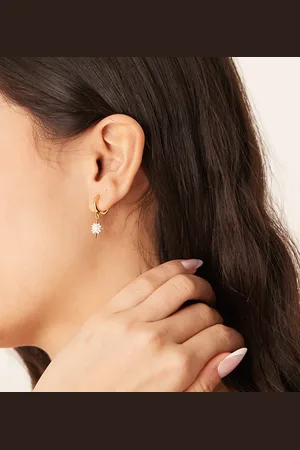 Orelia Opal starburst charm hoop earrings in 18k plated