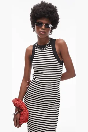 Topshop Jersey racer midi dress in stripe print