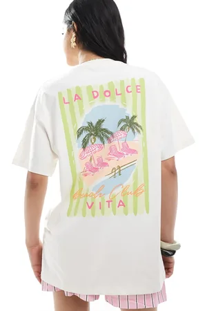 Miss Selfridge Oversized dolce vita graphic back print t-shirt in