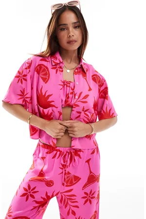 ASOS Linen blend boxy shirt in cocktail print co ord