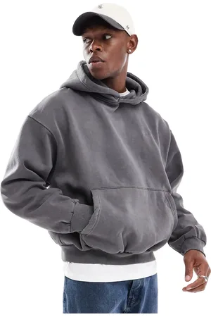 Pull&Bear STWD back embroidered hoodie in washed grey