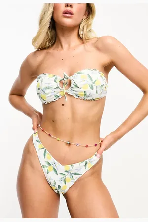 Hollister High leg v front bikini bottom co-ord in lemon print