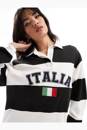 ASOS Rugby shirt with embroidered italia graphic in mono stripe