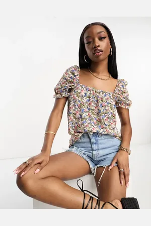 Ax Paris Square neck puff sleeve top in floral