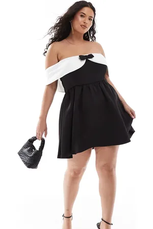 In The Style Exclusive bardot bow front mini dress in monochrome