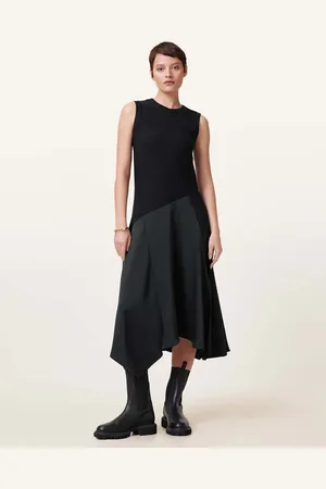 AllSaints Pia drop hem satin maxi dress in