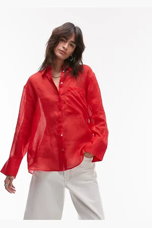 MANGO Ramie semi sheer long sleeve shirt in