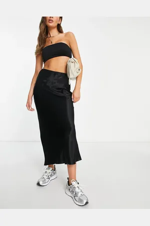 Topshop Satin bias longer length midi skirt in