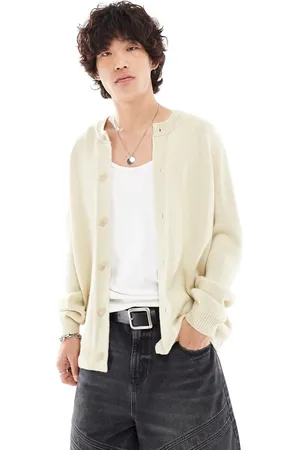 ASOS Knitted crew neck cardigan in stone