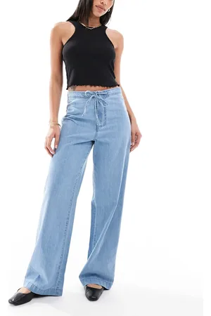 ASOS Soft wide leg jean with tie waist in mid