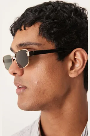 ASOS Metal rectangle sunglasses with frame and green smoke lens