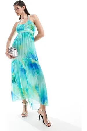MANGO Halterneck printed midi dress in light