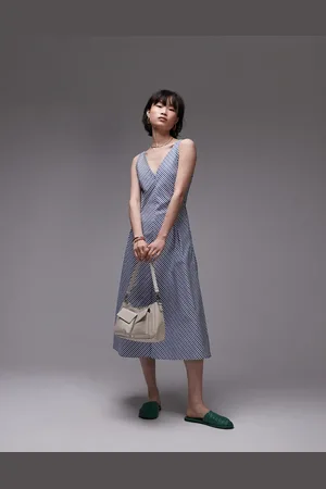 MANGO V neck cotton midi dress in stripe