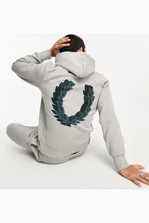 Fred Perry 3D graphic back print hoodie in limestone