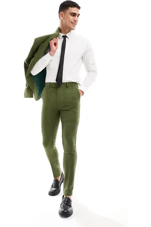 ASOS Wedding skinny suit trouser in khaki herringbone