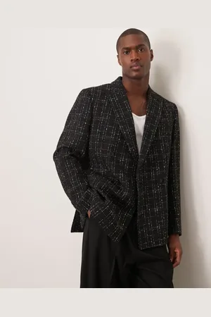 ASOS Regular double breasted suit jacket in and white crosshatch texture